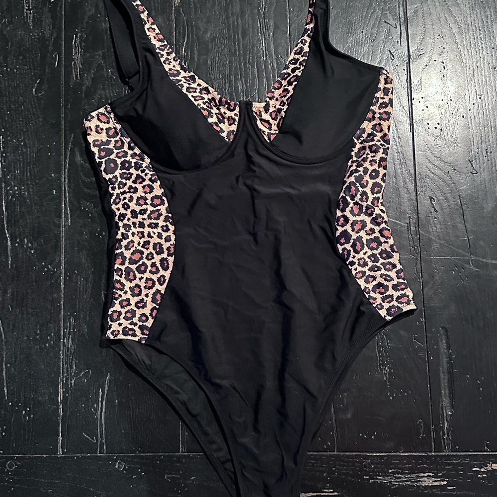 Leopard Print and Black Swimsuit